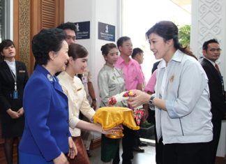 PM and cabinet meet at Royal Cliff Panga Vathanakul (left), Managing Director of Royal Cliff Hotels Group welcomes Prime Minister Yingluck Shinawatra and her cabinet upon their arrival at the hotel for the 5th Mobile Cabinet Meeting, held on June 17-19. Panga Vathanakul proudly said, “It is certainly a privilege to be part of such an important occasion. We are elated to have had this opportunity to have looked after our nation’s leaders.”